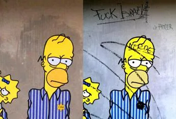 W Hitler e Fuck Israele scritte antisemite sul murale dei Simpson al Memoriale della Shoah jpg